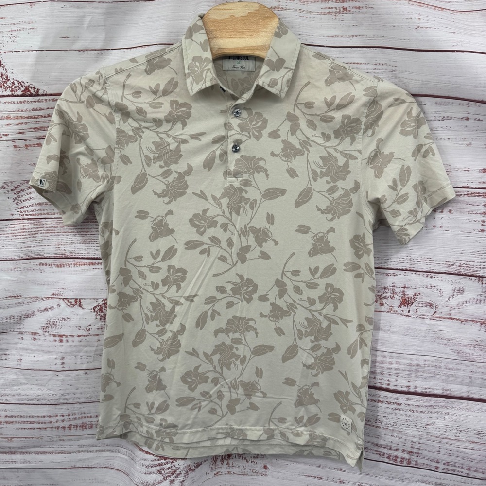 Linksoul Golf Polo Shirt Mens Size Medium Floral Print Short Sleeve‎ Button Up